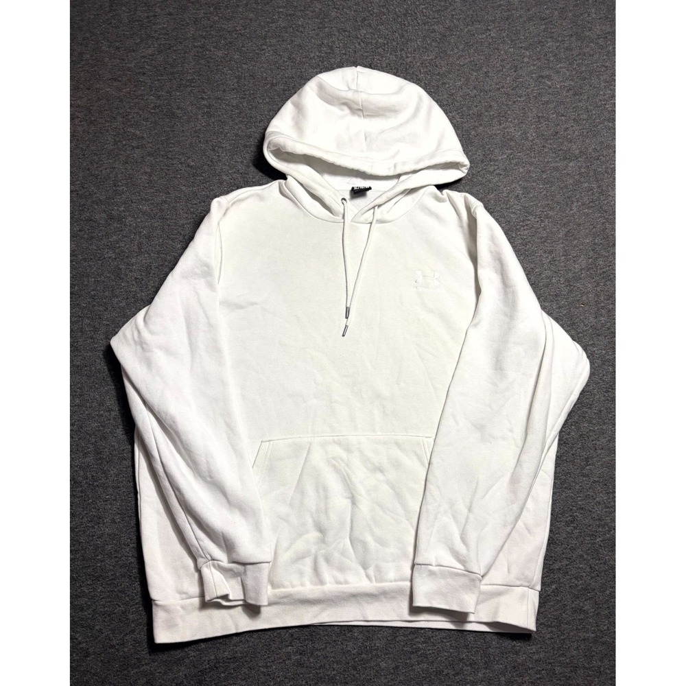 Under Armour Playback Essential Fleece Hoodie Mens XL White Cotton Logo Relaxed